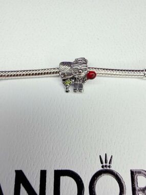 Pandora Silver Robot Charm with Red and Green Accents